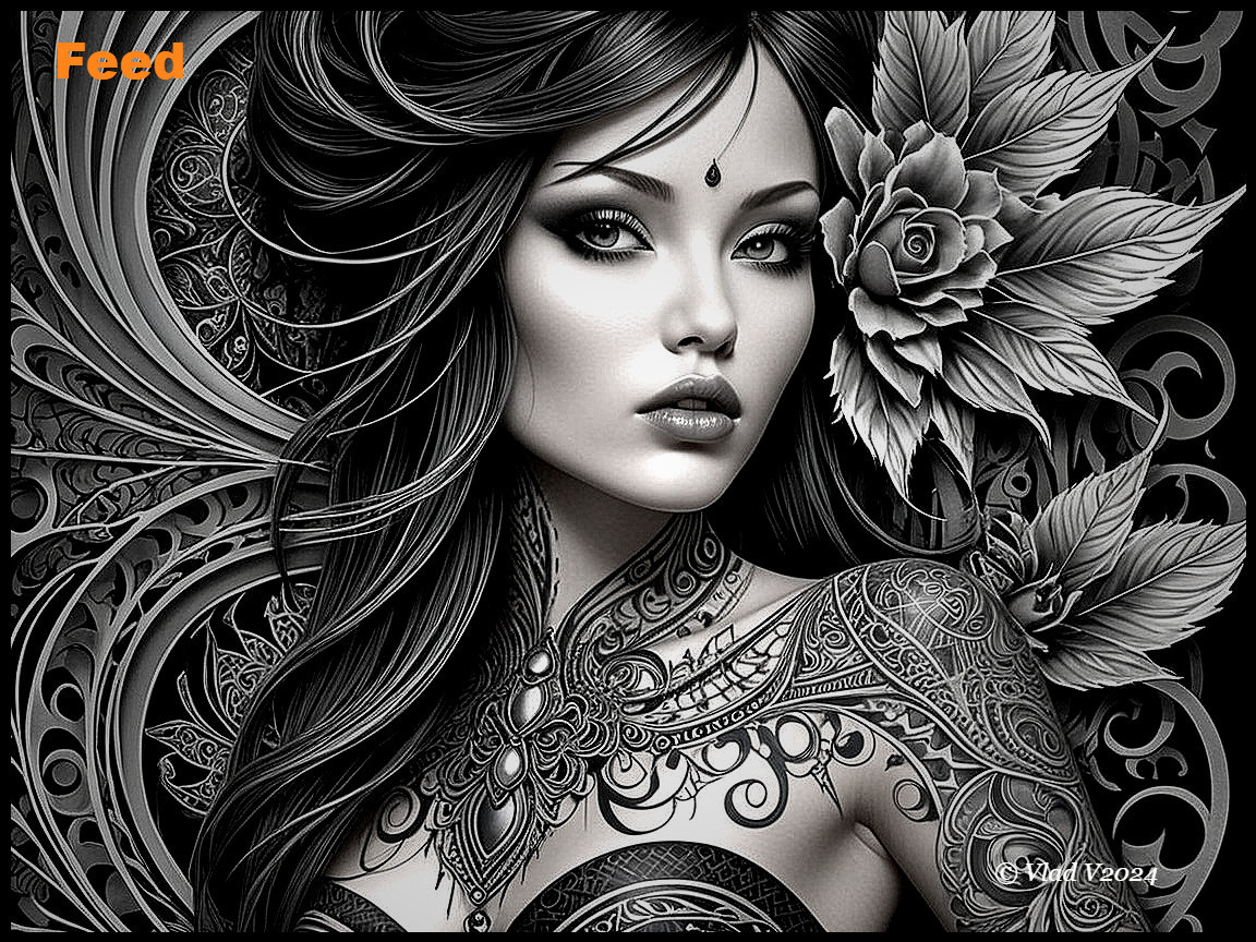 Black and White Portrait of a Woman with Floral Accents