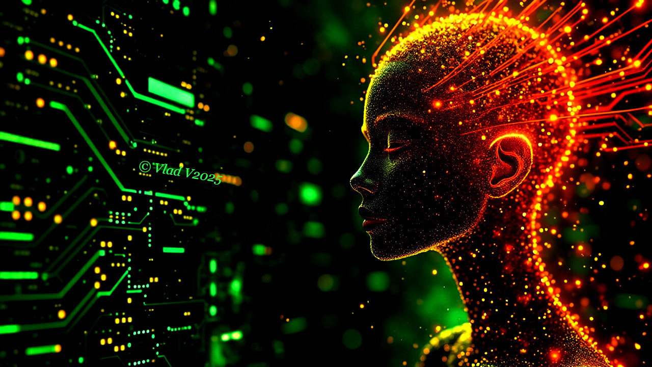 Stylized Glowing Silhouette with Digital Aesthetic