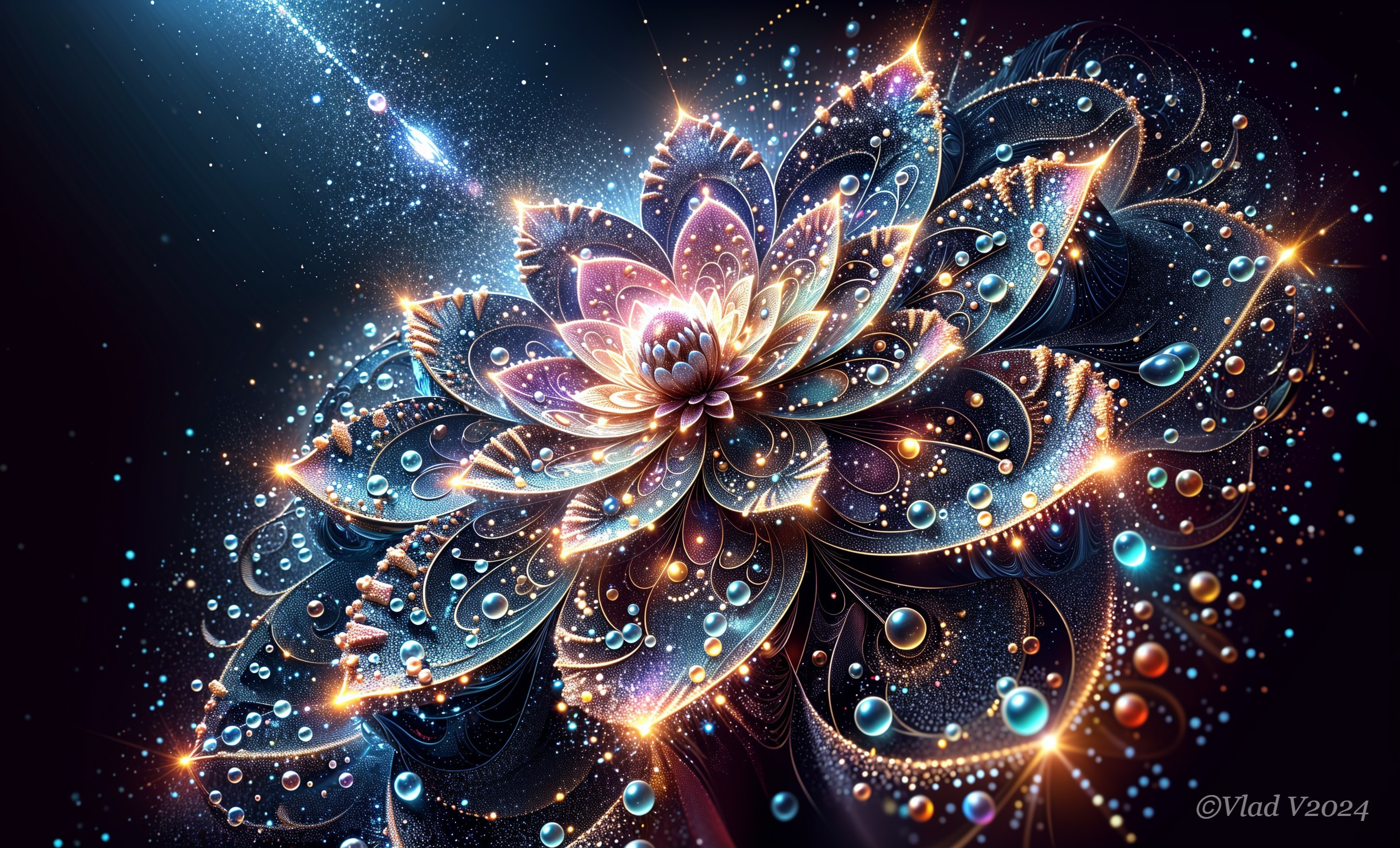 Fractal Flower Design with Pastel Colors and Stars
