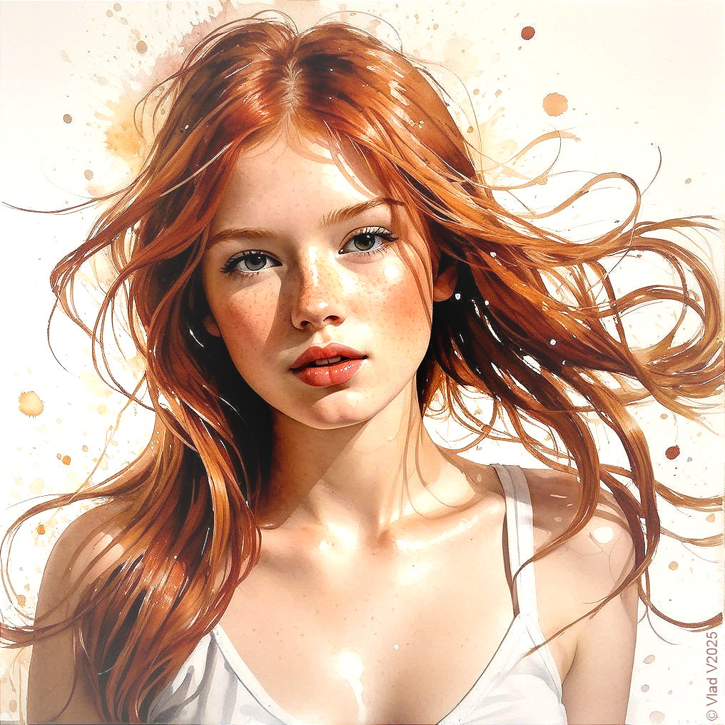 Portrait of a Young Woman with Red Hair and Blue Eyes