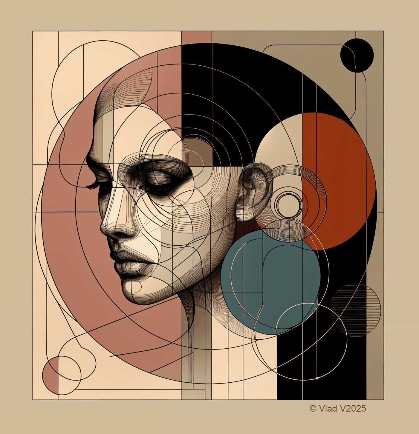 Abstract Portrait of a Woman with Geometric Shapes