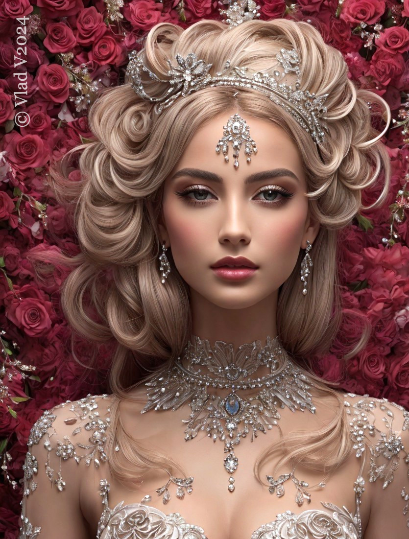 Portrait of a woman with silver tiara and gown