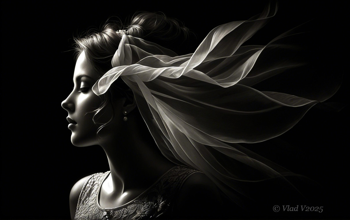 Monochromatic Portrait of a Serene Young Woman