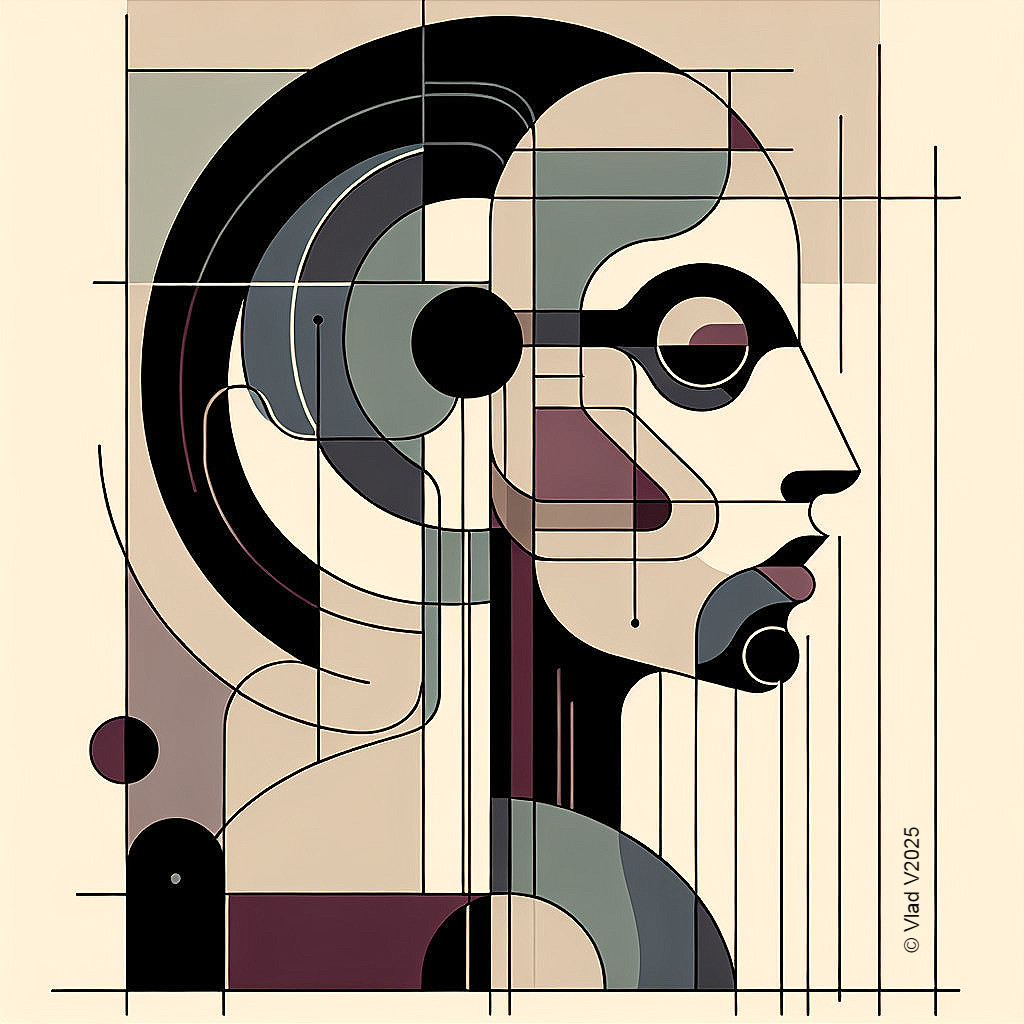 Modern Abstract Human Face in Profile with Geometric Shapes