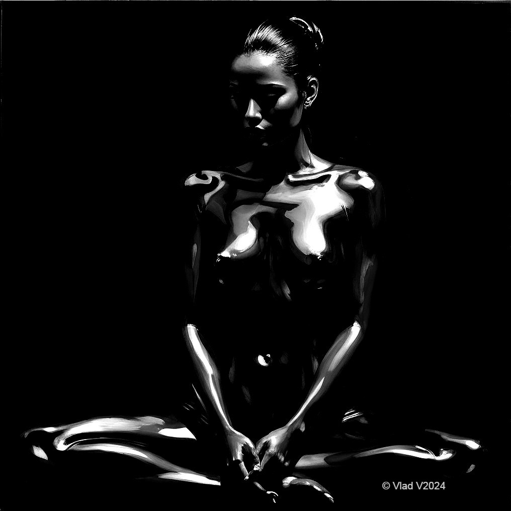Black and White Figure in Cross-Legged Pose