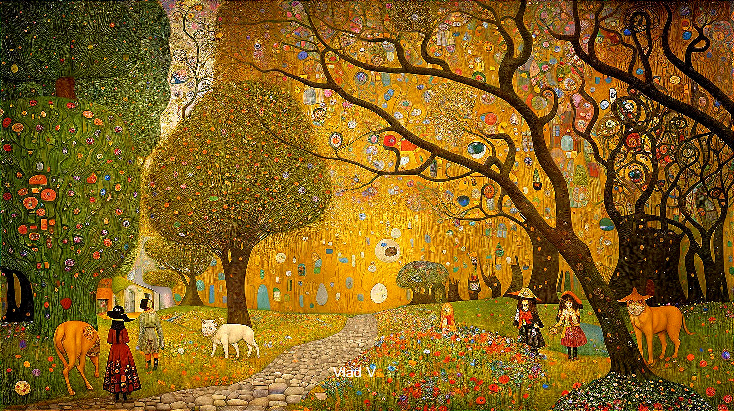 Colorful Enchanted Forest with Whimsical Trees & Creatures