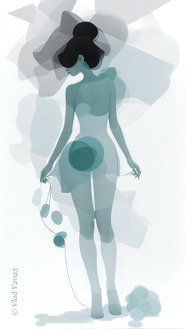 Abstract Silhouette of a Woman in Teal and Blue