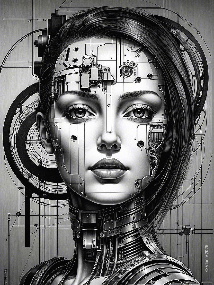 Futuristic Female Figure with Mechanical Features