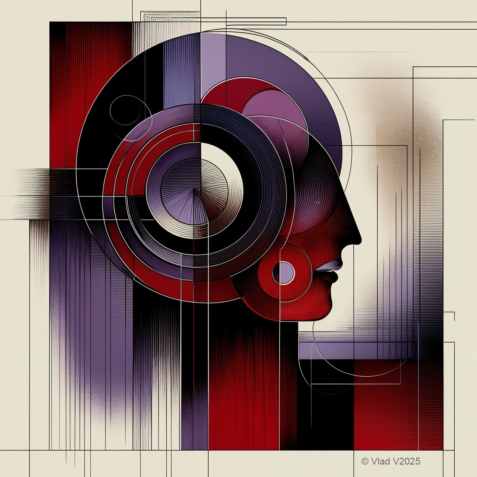 Stylized Profile Artwork with Geometric Patterns and Colors
