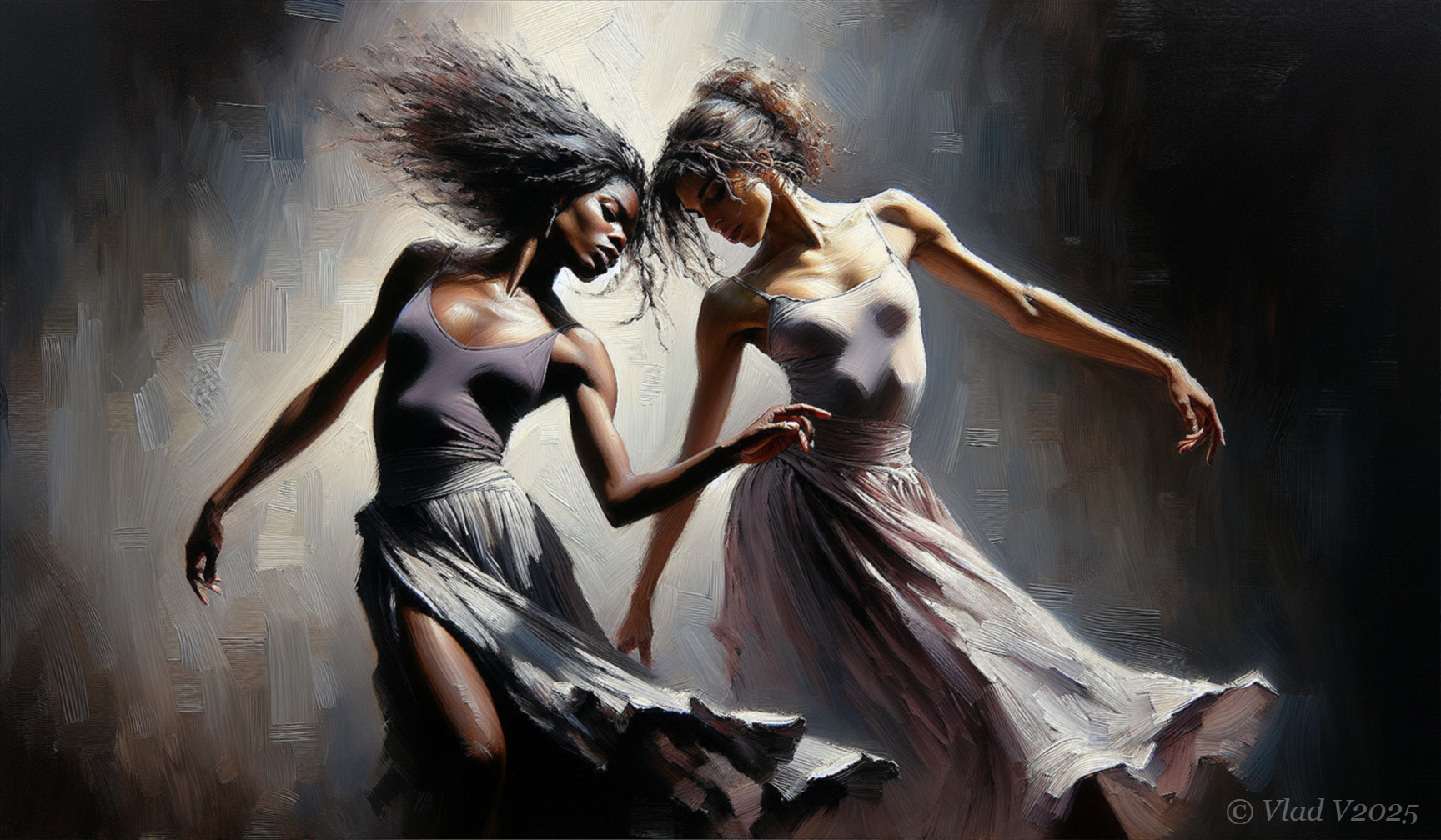 Dancers in Flowing Skirts Capturing Artistic Motion
