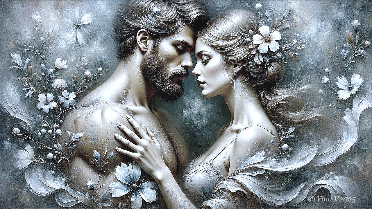 Intimate Portrait of a Couple with Floral Designs