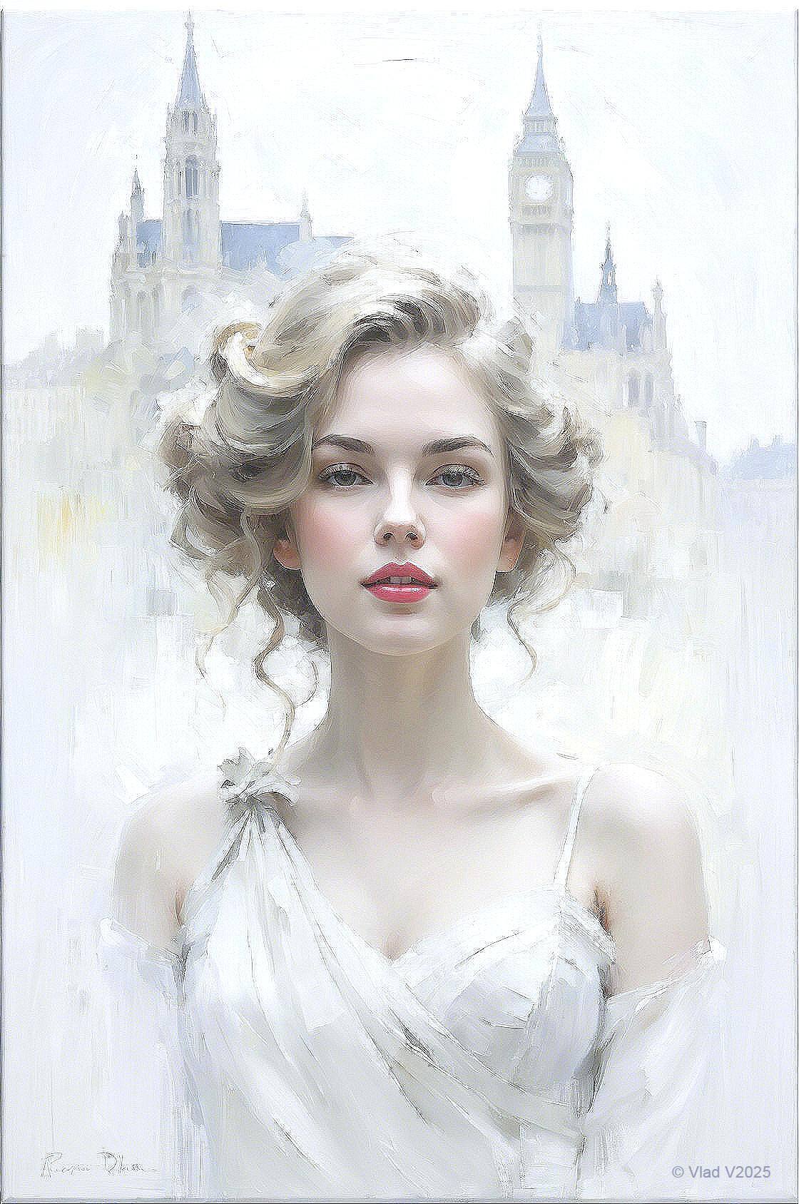 Portrait of a Young Woman in a Historic Cityscape