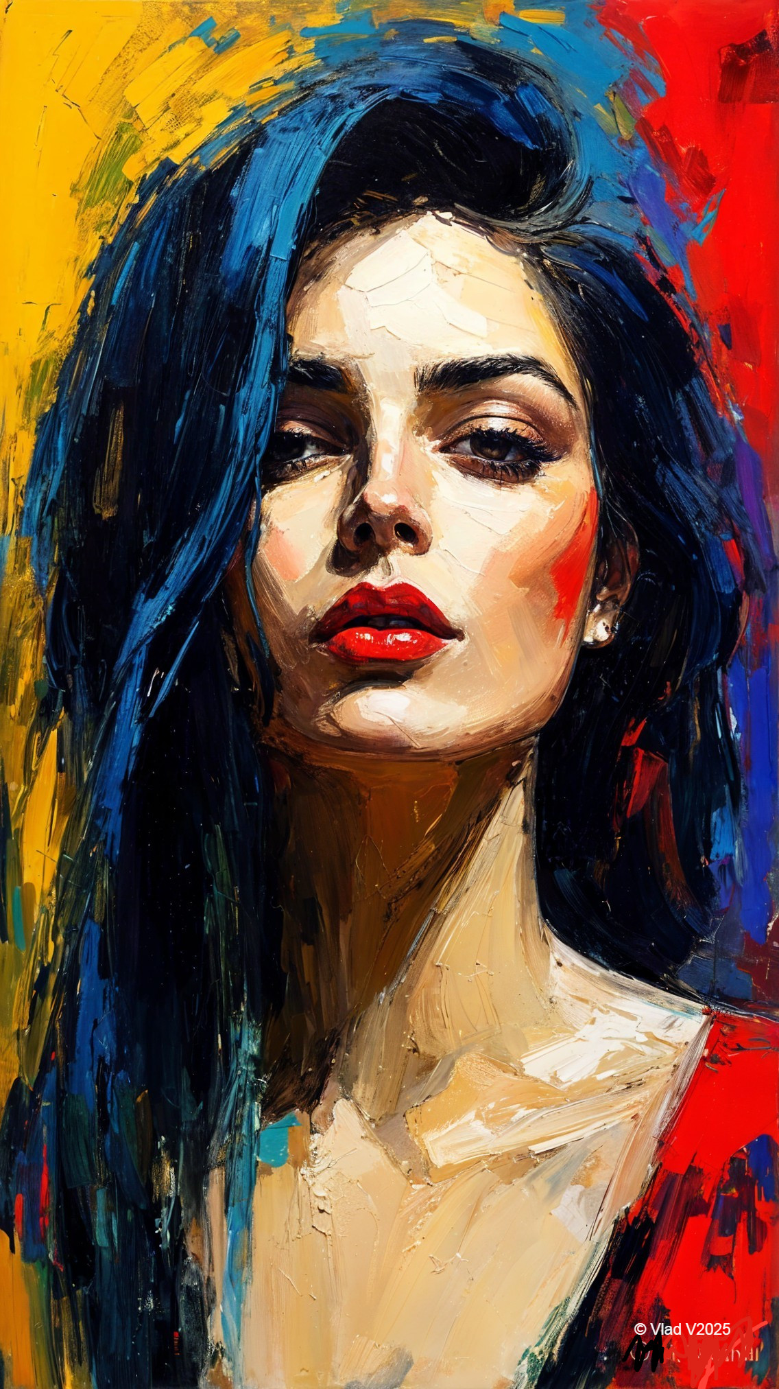 Portrait of a Woman with Bold Colors and Textures