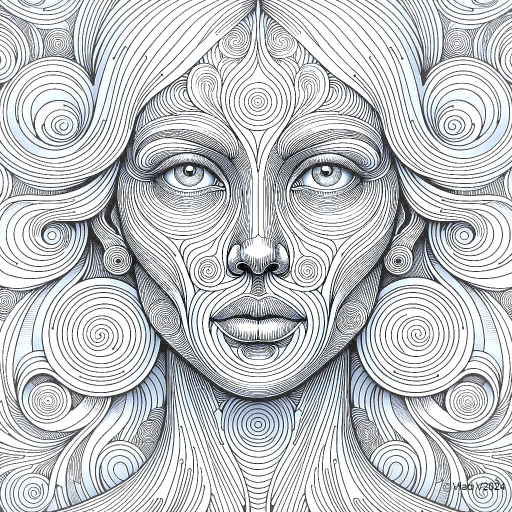 Monochromatic Portrait of a Woman with Intricate Patterns