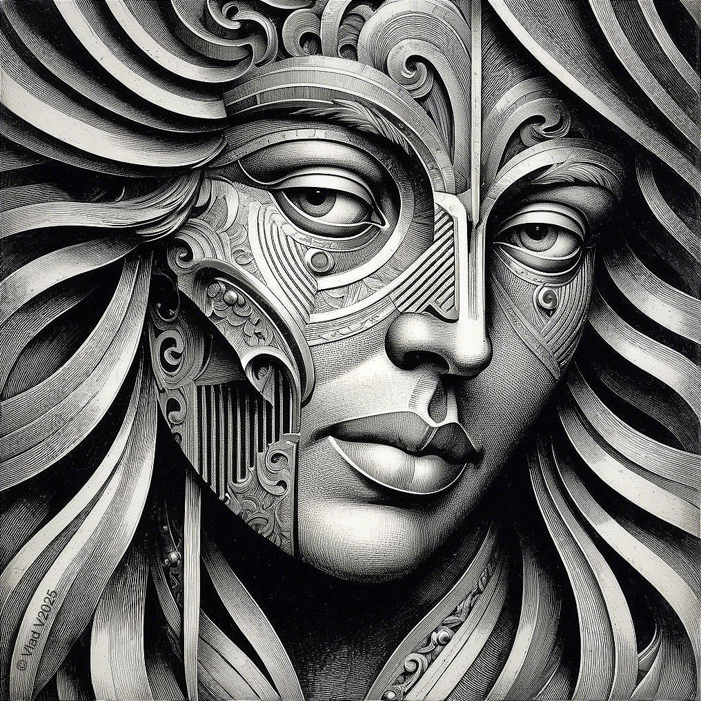 Portrait of a woman with abstract facial patterns