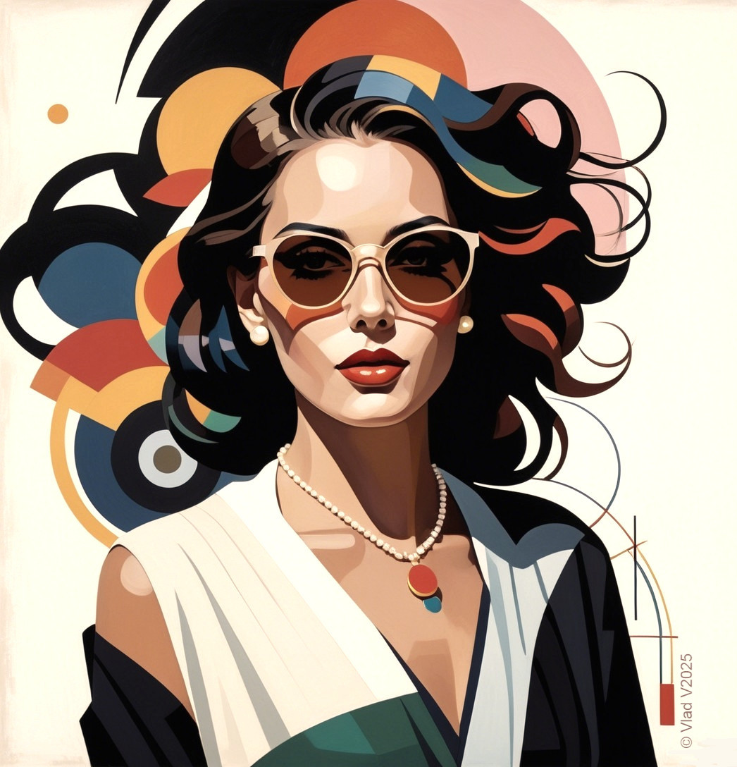 Stylish woman with vibrant hair and chic outfit