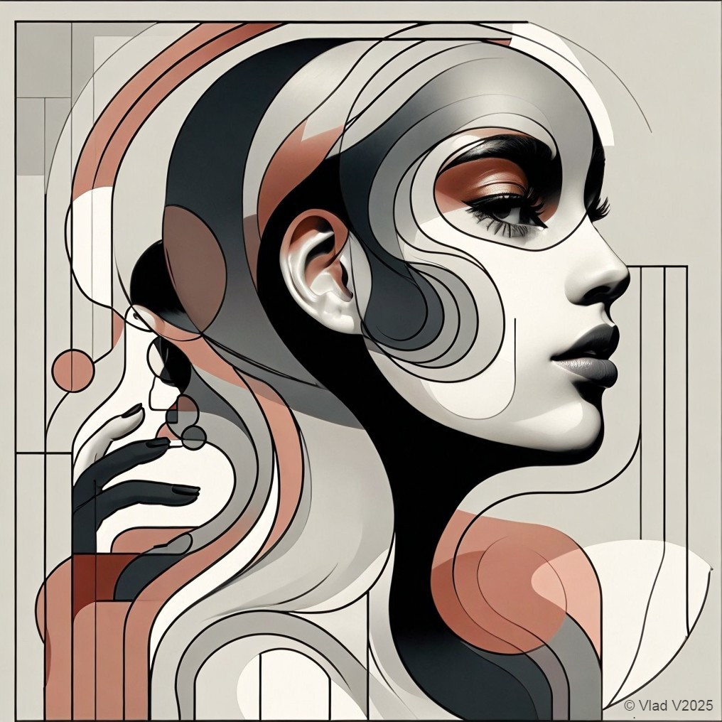 Stylized Portrait of a Woman with Abstract Elements