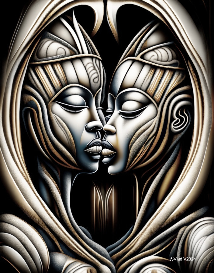 Intertwined Faces with Intricate Patterns and Headpieces