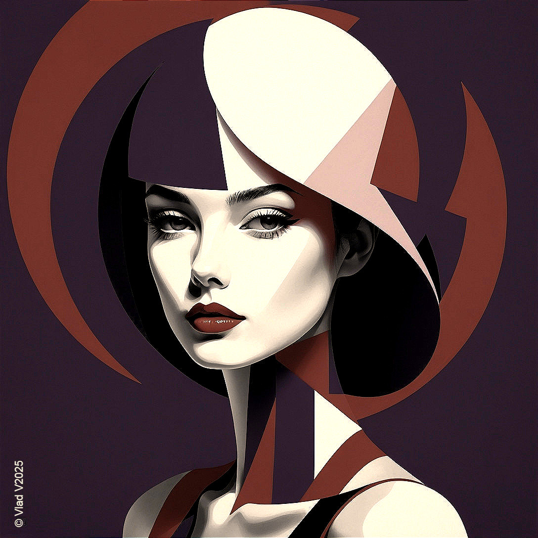Stylized Female Portrait with Geometric Shapes and Colors