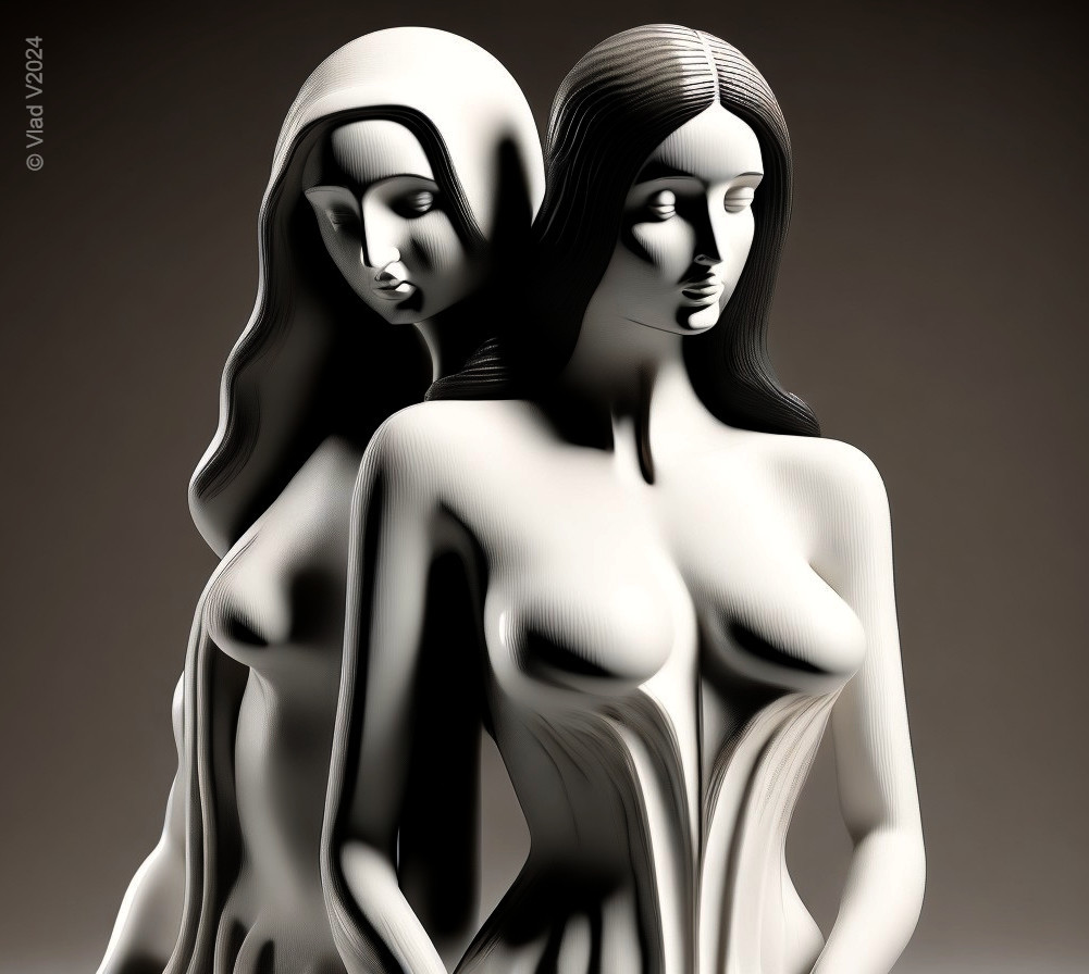 Stylized Figures Blending Classical and Modern Artistry