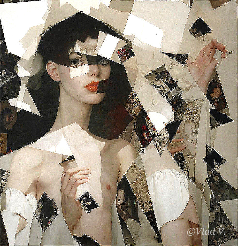 Surreal Fragmented Portrait of a Woman in Collage Style