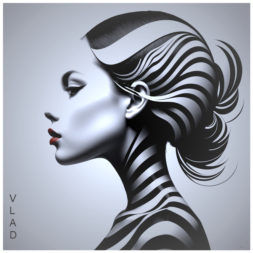 Silhouette of Woman's Profile with Flowing Hair Design