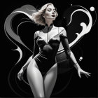 Woman in Black Bodysuit Against Black Backdrop