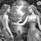 Ethereal Figures in a Mystical Floral Landscape