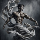 Dynamic Muscular Figure in Black and White Artistry