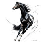 Dynamic Motion of a Majestic Black Horse Galloping