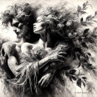 Intertwined Female Figures in Black and White Art