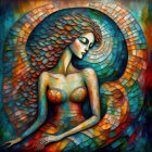 Vibrant Portrait of a Woman with Feather Patterns