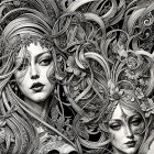 Elegant Women with Floral Patterns and Monochrome Artistry