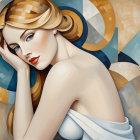 Stylized Female Figure in Serene Geometric Background