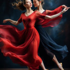 Elegantly Dressed Women in Dynamic Flowing Dresses
