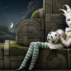Porcelain Doll in Regal Attire with Soccer Ball