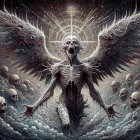 Skeletal Figure with Wings in Dark Haunting Scene
