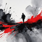 Silhouette of a soldier with black and red ink splashes