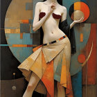 Woman in Bold Outfit Against Geometric Background