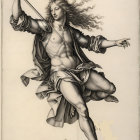 Muscular Male Figure on Rocky Outcrop with Spear