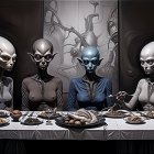 Extraterrestrial Beings Dining at a Lavish Table