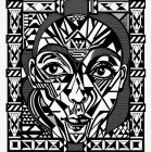 Black and White Geometric Portrait with Intricate Patterns