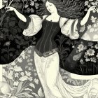 Neo-Victorian Illustration of Woman in Corset and Skirt