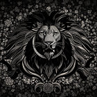 Lion's Head Surrounded by Intricate Floral Patterns