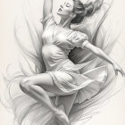 Ballet Dancer in Poised Pose with Flowing Tutu