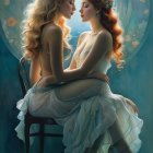 Elegant Women in White Dresses with Dreamy Background