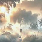 Morning Misty Landscape with Solitary Figure Walking