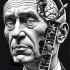 Stylized Portrait of a Man with Cut-Out Brain Design