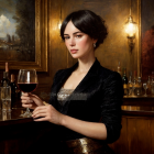 Elegant Woman with Red Wine in Intimate Bar Setting