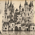 Stylized Figures with Whimsical Castle Background